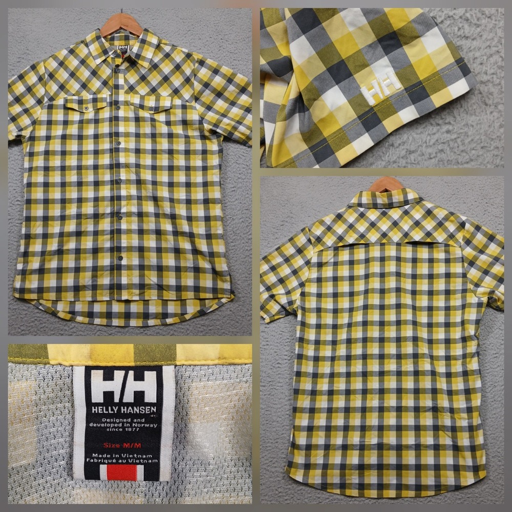 Helly Hansen Men's M/M Yellow Plaid Short Sleeve Button Up Shirt‎ Outdoor